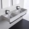 Marble Design Ceramic Wall Mounted Double Sink With Matte Black Towel Holder